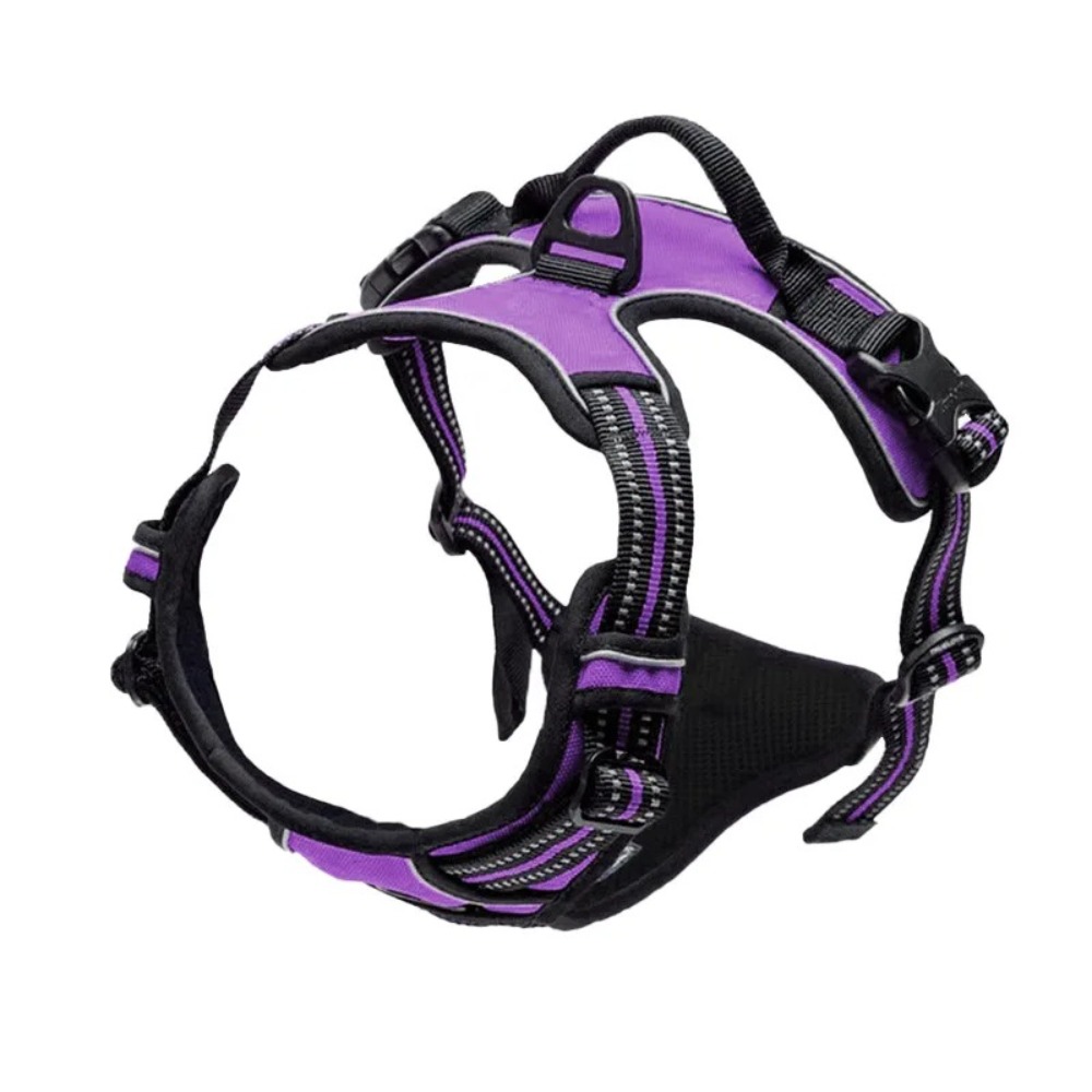 D Ring Strap - Purple Reflective Dog Harness Padded Breathable